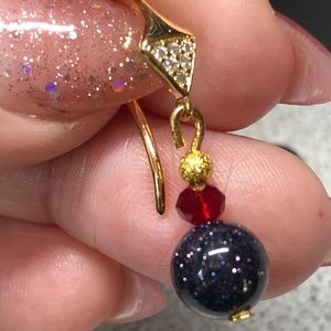 Gold& rhinestone hook earrings with blue sand/burgundy red Swarovski crystals